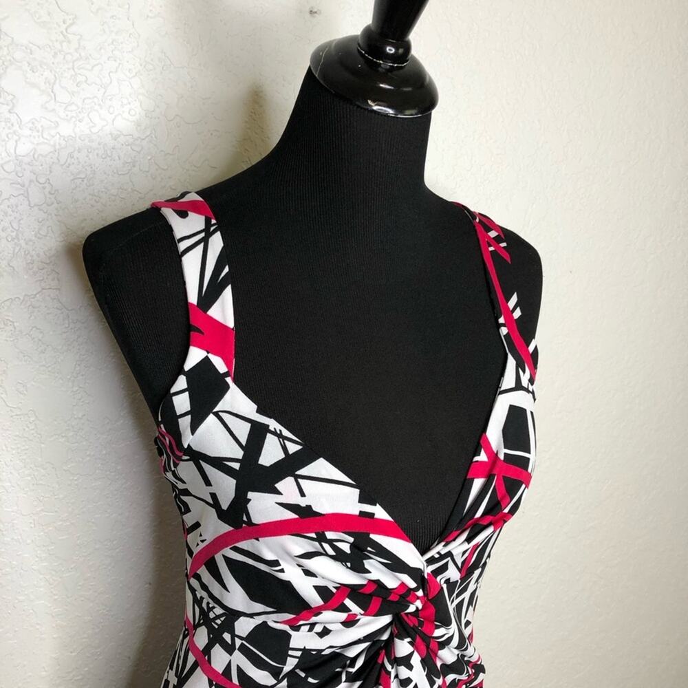 Joseph Ribkoff white black pink splatter stripe graphic midi dress size 10 - Picture 2 of 15